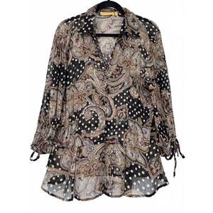 Vintage Lloyd Williams Ruffle Hem Blouse Boho paisley polka dot size XL